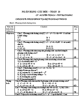 Ngân hàng câu hỏi  Toán 10
